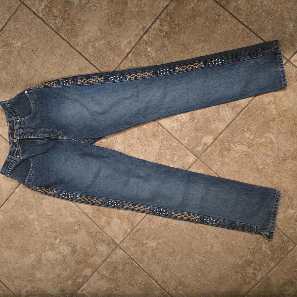 VTG Lawman Relaxed Fit  woman's Jeans with Stud and leather lace up Side Detail